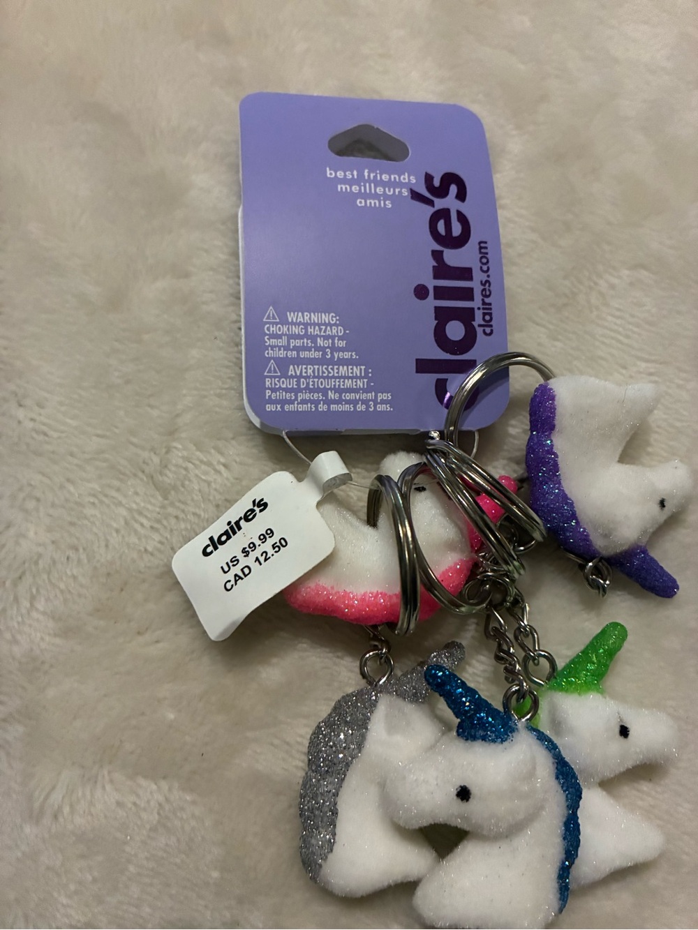 Claire's Kids Glitter Unicorn Keychain Set - White and Multicolor